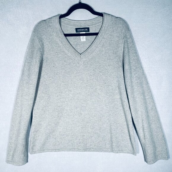 Jones New York Cashmere Sweater Womens XL Gray Pullover Minimalist - Picture 1 of 11